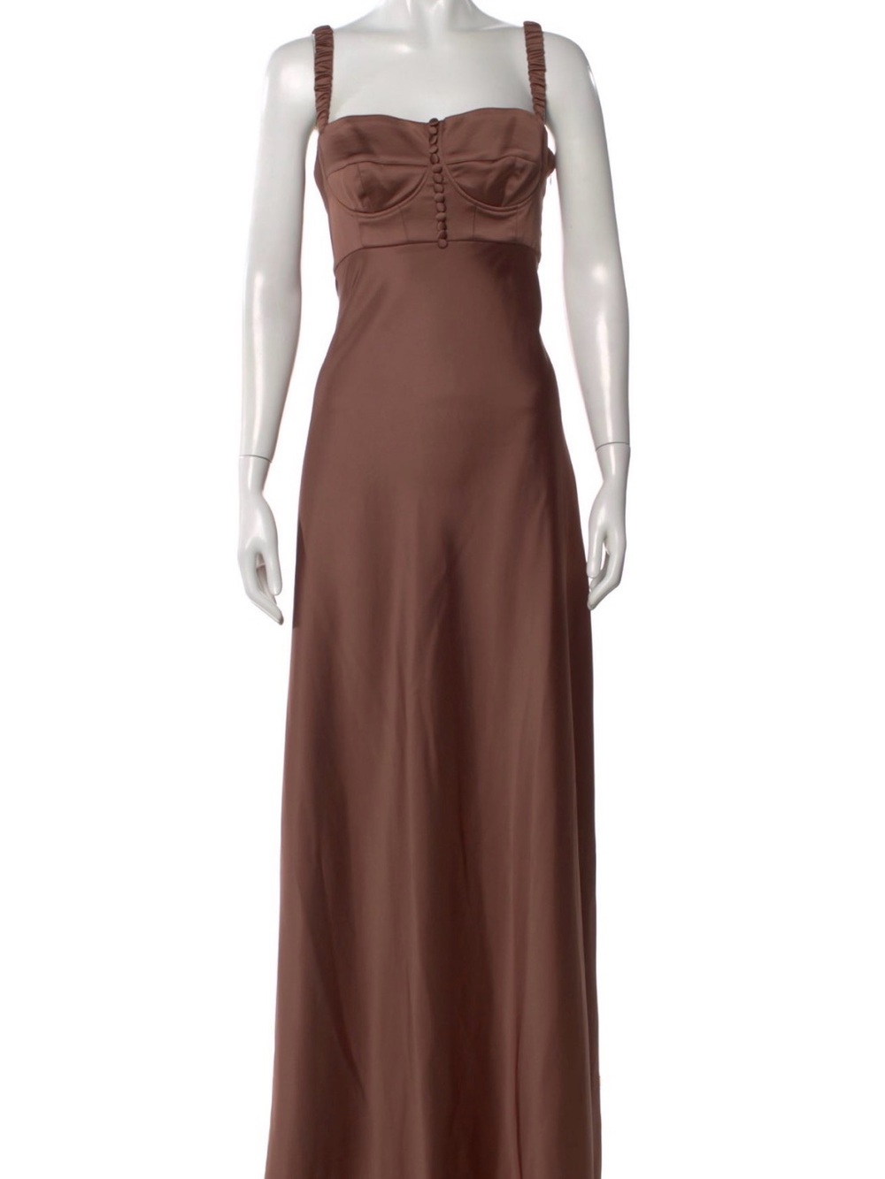 Anna October Brown Satin Maxi Dress with Ruched Straps